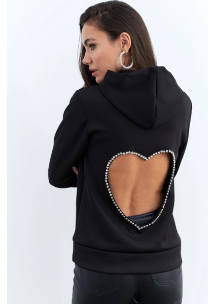 Kadın Siyah Sırt Dekolteli Taşlı Sweatshirt BTH15 modelleri