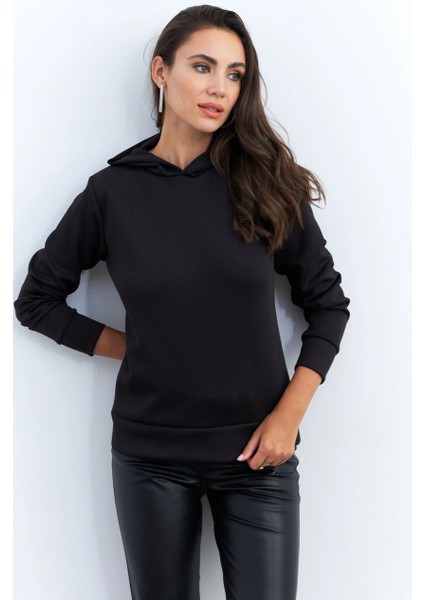 Kadın Siyah Sırt Dekolteli Taşlı Sweatshirt BTH15 indirimleri
