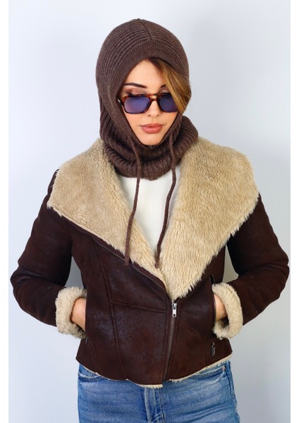 Kadın Ipli Kahverengi Balaclava Triko Bere / Başlık fiyatları
