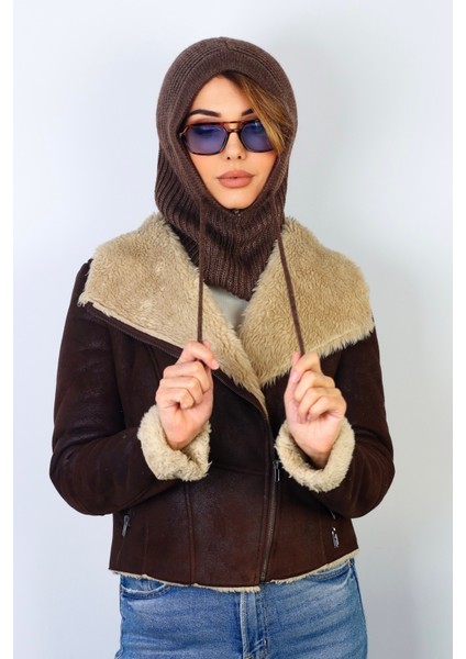 Kadın Ipli Kahverengi Balaclava Triko Bere / Başlık modelleri