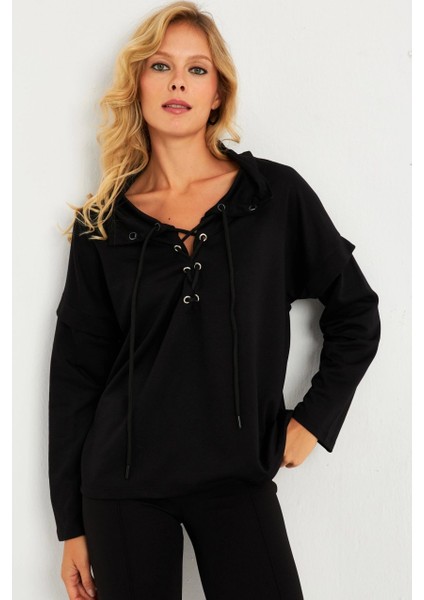 Kadın Siyah Kuşgözlü Sweatshirt TF04 fiyatları