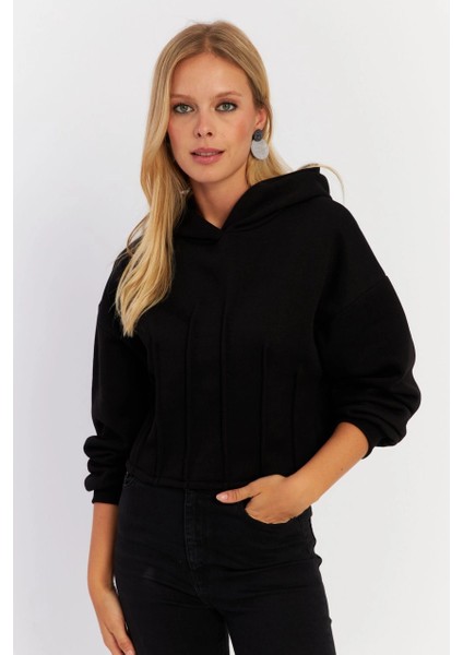 Kadın Siyah Nervüllü Üç İplik Sweatshirt TF13 modelleri