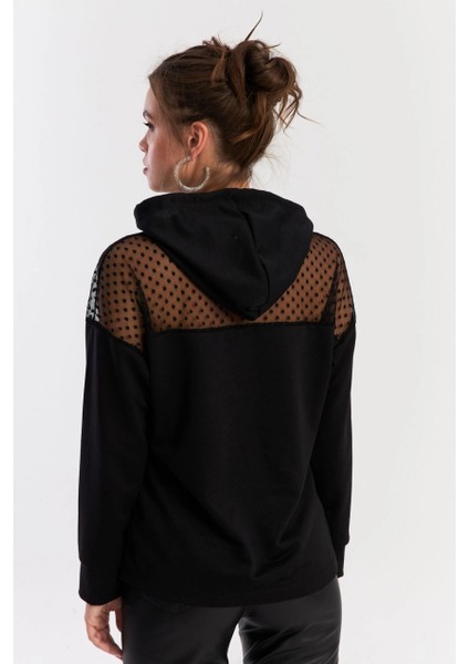 Kadın Siyah Üstü Tül Kapüşonlu Sweatshirt EY2934 fiyatları