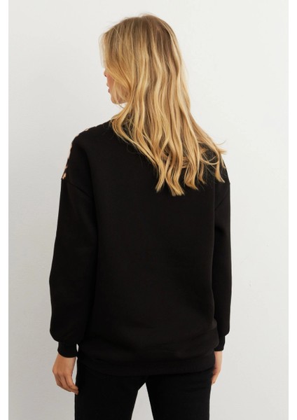 Kadın Siyah-Camel Bloklu Sweatshirt MST098 fırsatları