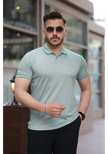 Erkek Yakalı Kagi Kumaş Kısa Kollu T-Shirt