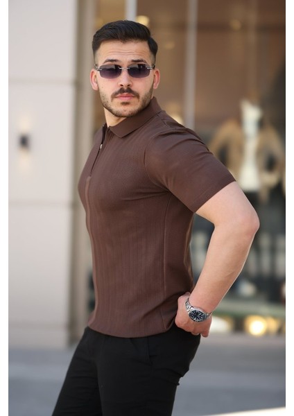 Erkek Yakası Fermuarlı Kısa Kollu T-Shirt fiyatları