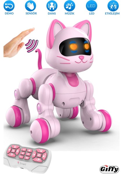 Oyuncak Full Fonksiyon Uzaktan Kumandalı El Sensörlü Şarjlı Işıklı Müzikli Dansçı Robot Kedi