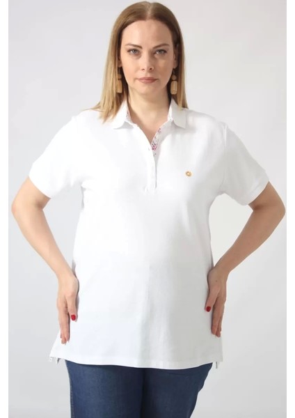 21305 Kısa Kollu Büyük Beden Lakost Kumas T-Shirt Beyaz fiyatları