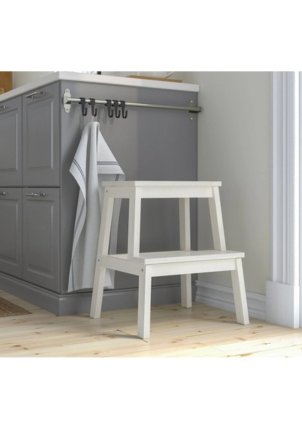 2 Katlı Basamaklı Tabure Yükseklik: 50 cm Ikea Ahşap Basamak Banyo Mutfak Basamağı Beyaz Renk