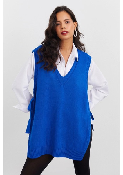 Kadın Saks Triko Süveter YV103