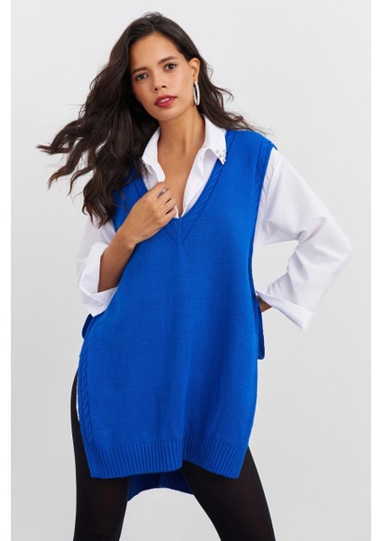 Kadın Saks Triko Süveter YV103 indirimleri