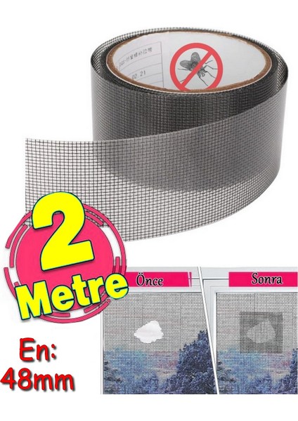 Yapışkanlı Sineklik Yaması Tülü Tamir Bandı Bantı Delik Fiber Tül Yapıştırma Gri 48 mm x 2 Metre