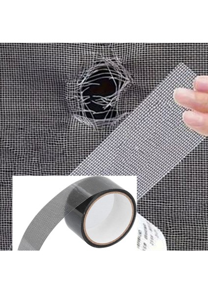 Yapışkanlı Sineklik Yaması Tülü Tamir Bandı Bantı Delik Fiber Tül Yapıştırma Gri 48 mm x 2 Metre