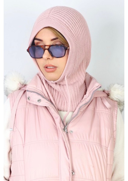 Kadın Ipli Pembe Balaclava Triko Bere / Başlık modelleri