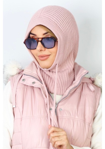 Kadın Ipli Pembe Balaclava Triko Bere / Başlık fırsatları