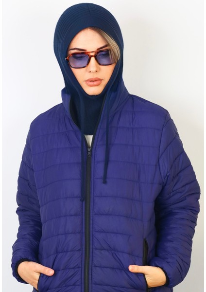 Kadın Ipli Lacivert Balaclava Triko Bere / Başlık
