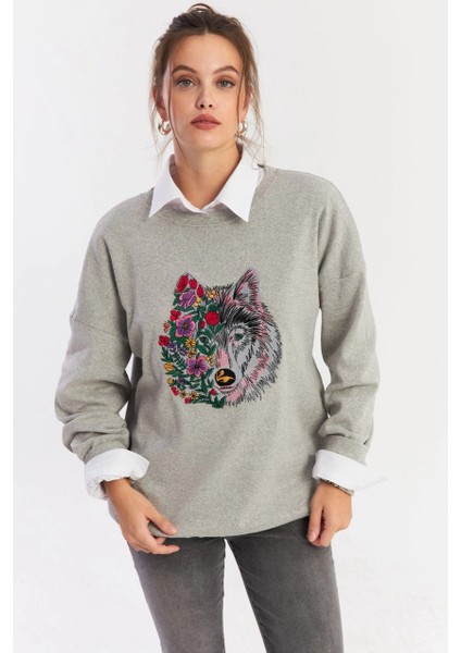 Kadın Gri Nakışlı Sweatshirt YLE20 modelleri