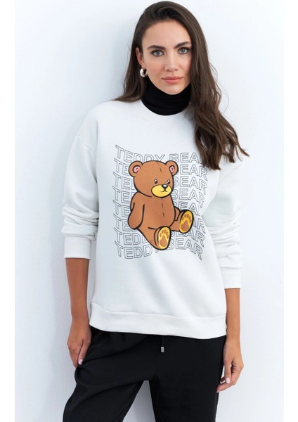 Kadın Ekru Ayıcık Baskılı Sweatshirt MZM288 fiyatları