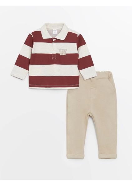 Lcw Kids Karişik Polo Yaka Uzun Kollu Erkek Bebek Tişört ve Pantolon 2'li Takım