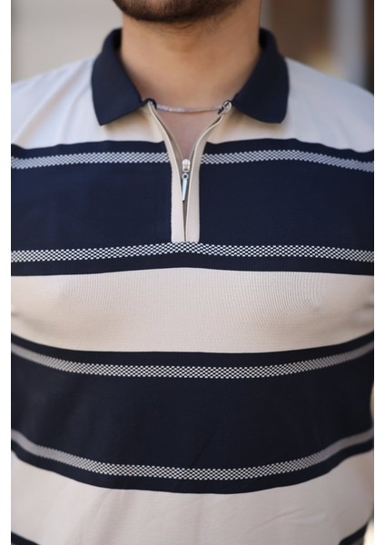 Erkek Yakalı Fermuarlı Çift Renk Kısa Kollu T-Shirt modelleri