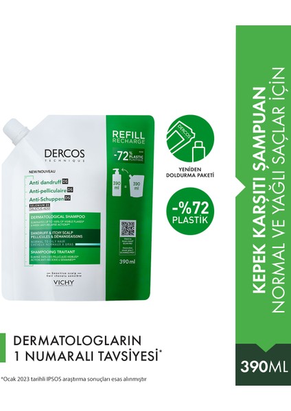 Dercos Normal/yağlı Saçlar Için Saç Bakım Şampuanı Yeniden Dolum Paketi 390 ml