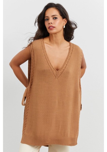 Kadın Camel Triko Süveter YV103 modelleri