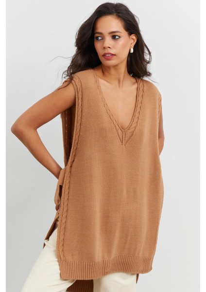 Kadın Camel Triko Süveter YV103 fırsatları