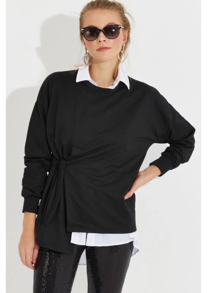 Kadın Siyah Bağlamalı Sweatshirt Yİ2493 modelleri