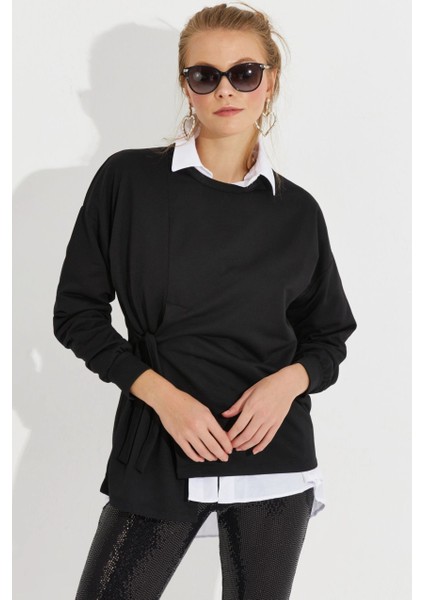 Kadın Siyah Bağlamalı Sweatshirt Yİ2493 fırsatları