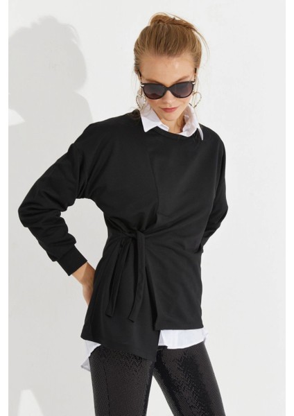 Kadın Siyah Bağlamalı Sweatshirt Yİ2493 indirimleri