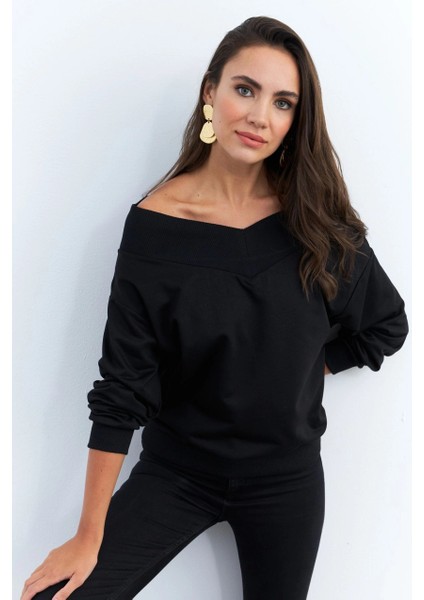 Kadın Siyah Kısa Sweatshirt TF16 fiyatları
