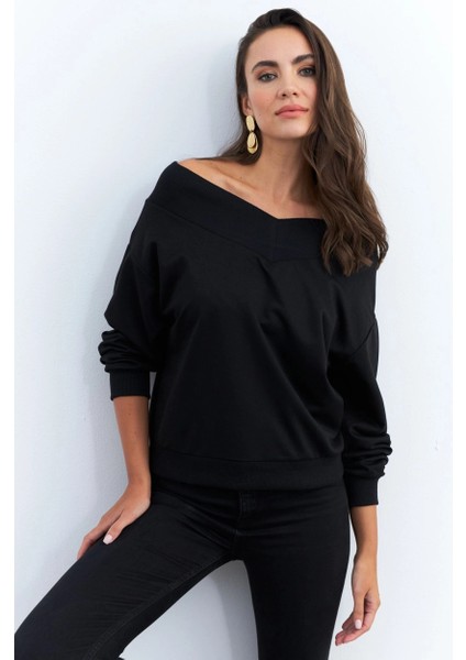 Kadın Siyah Kısa Sweatshirt TF16 modelleri