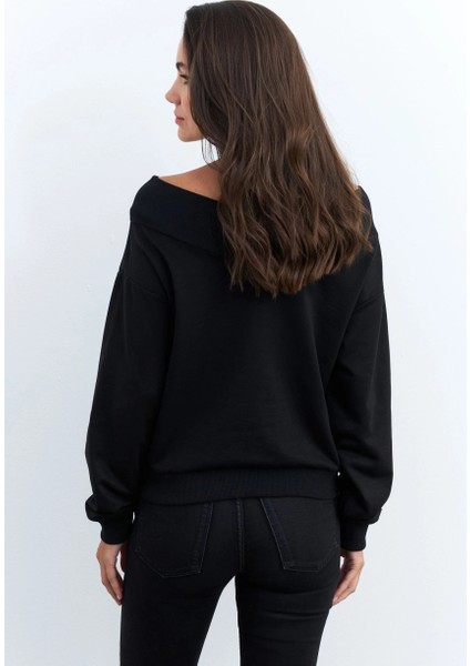 Kadın Siyah Kısa Sweatshirt TF16 indirimleri