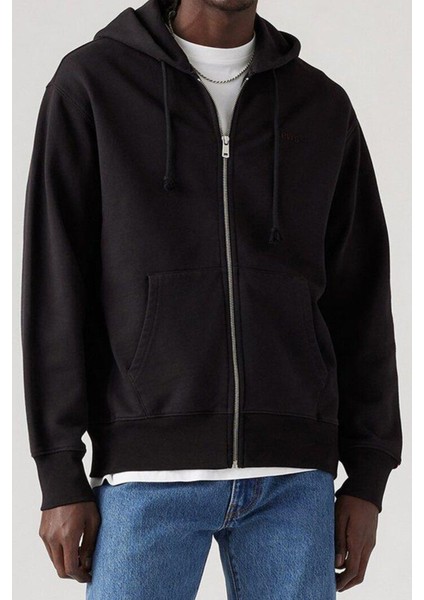 Kapüşon Yaka Siyah Erkek Relaxed Sweatshirt Fermuarlı Hırka - A9265-0000 fiyatları