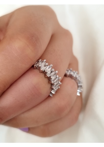 Ladybirdbujiteri Zirkon Taşlı Baget Kesim Özel Seri Yarım Tur Ayarlanabilir Çelik Yüzük