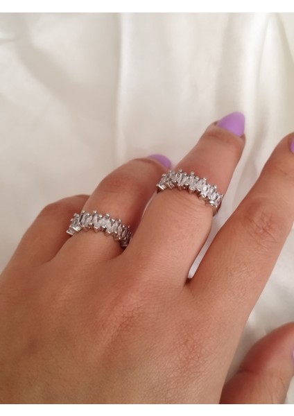 Ladybirdbujiteri Zirkon Taşlı Baget Kesim Özel Seri Yarım Tur Ayarlanabilir Çelik Yüzük modelleri