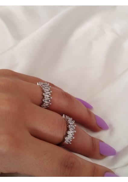 Ladybirdbujiteri Zirkon Taşlı Baget Kesim Özel Seri Yarım Tur Ayarlanabilir Çelik Yüzük fırsatları