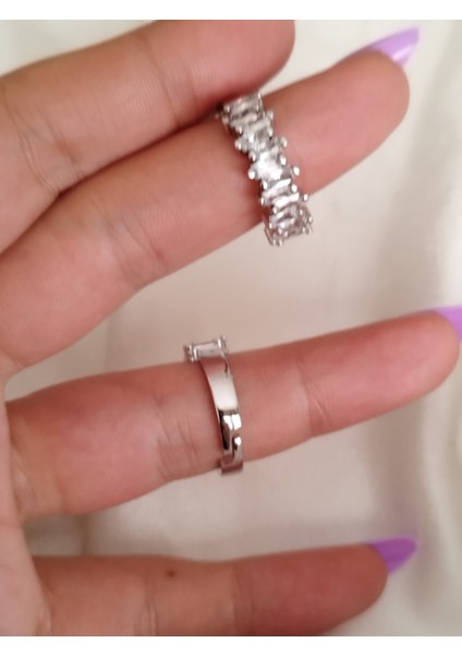 Ladybirdbujiteri Zirkon Taşlı Baget Kesim Özel Seri Yarım Tur Ayarlanabilir Çelik Yüzük