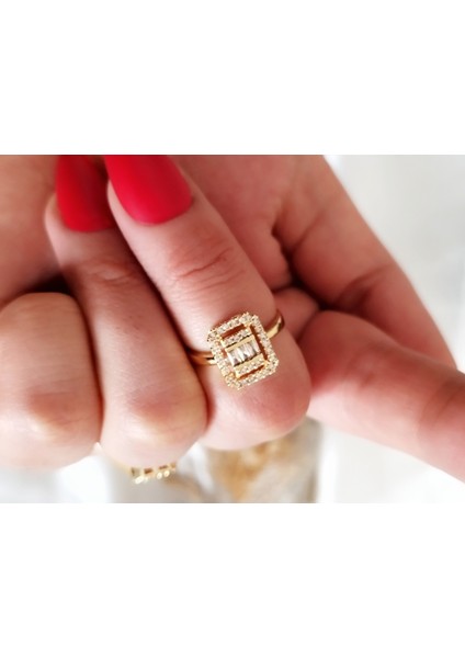 Ladybirdbujiteri Zirkon Taşlı Ayarlanabilir Baget Çelik Yüzük