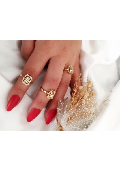 Ladybirdbujiteri Zirkon Taşlı Ayarlanabilir Baget Çelik Yüzük