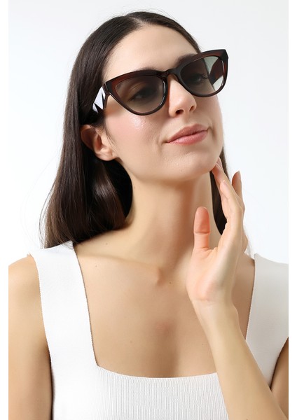 Kadın Cat Eyes Kahverengi UV400 Koruma Güneş Gözlüğü 23028 C3 fırsatları