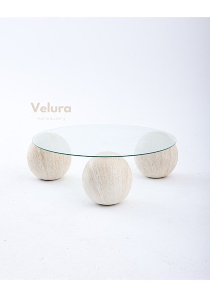 Modern Orta Sehpa & Küre Sehpa & Top Sehpa & Şeffaf Yuvarlak Cam & Ay Taşı