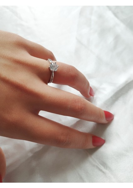 Ladybirdbujiteri Zirkon Taşlı Lotus Model Ayarlanabilir Çelik Tektaş Yüzük