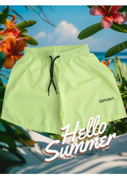 Neon Yeşili Cocuk Deniz Havuz Şordu 2-3 Yaş