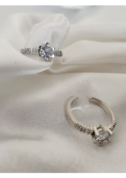 Ladybirdbujiteri Yanları Taşlı Ayarlanabilir Model Çiçek Figur Zirkon Taşlı Tektaş Çelik Yüzük