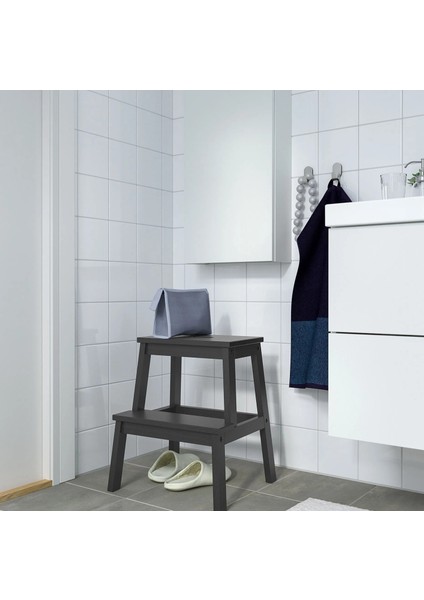 2 Katlı Basamaklı Tabure Yükseklik: 50 cm Ikea Ahşap Basamak Banyo Mutfak Basamağı Siyah Renk