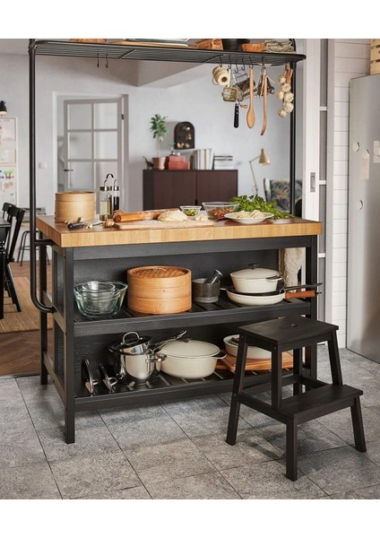 2 Katlı Basamaklı Tabure Yükseklik: 50 cm Ikea Ahşap Basamak Banyo Mutfak Basamağı Siyah Renk modelleri