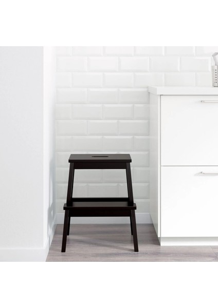 2 Katlı Basamaklı Tabure Yükseklik: 50 cm Ikea Ahşap Basamak Banyo Mutfak Basamağı Siyah Renk fırsatları