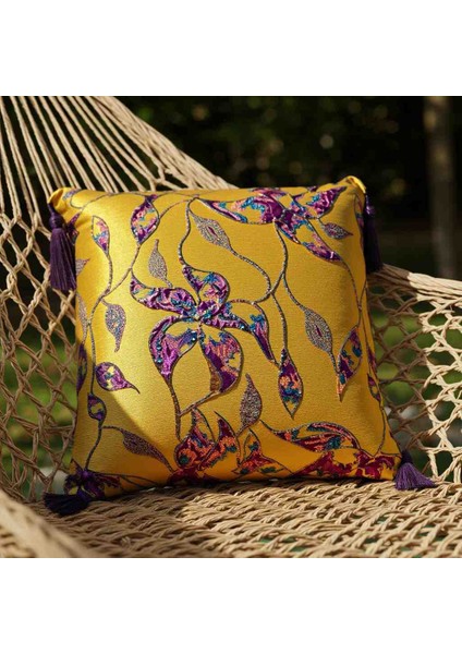 Altın Yaprak Rüyası (Kalın El Işi Püsküllü) 45X45 Kırlent (premium)