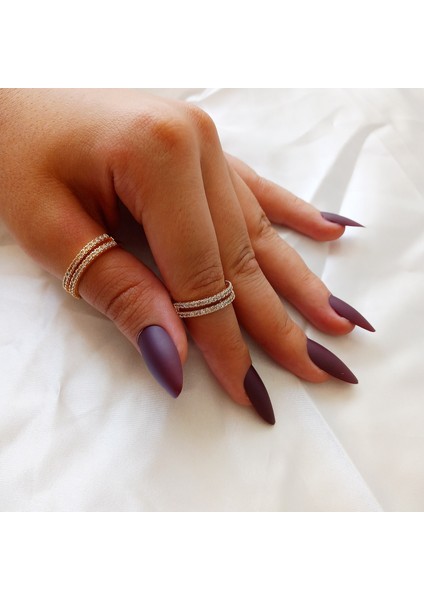 Ladybirdbujiteri Çift Sıra Zirkon Taşlı Ayarlanabilir Çelik Yüzük